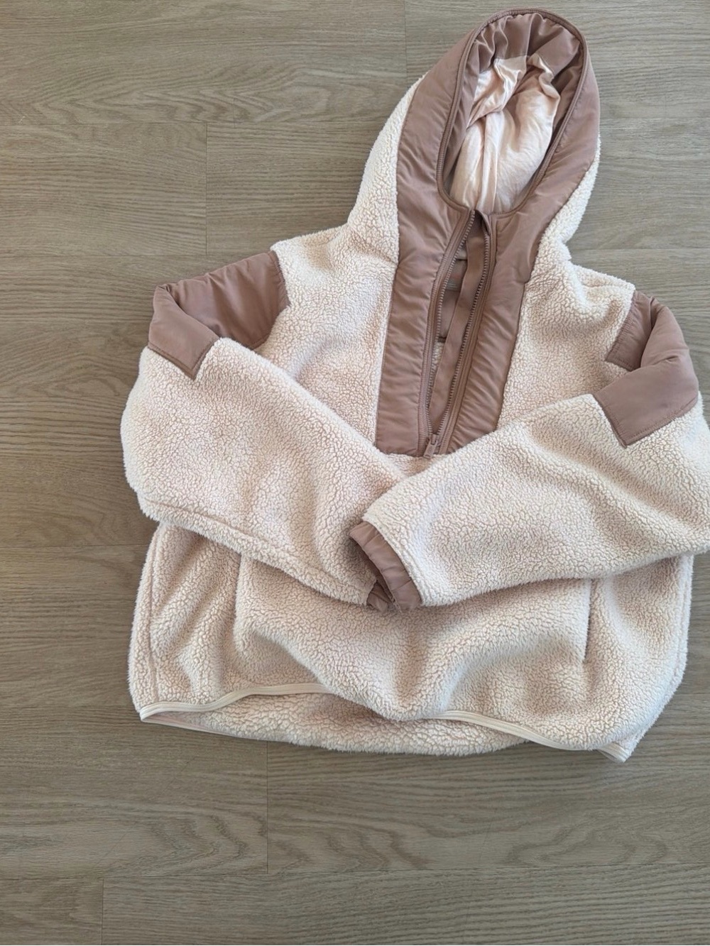 Free People Sherpa Puffer Hoodie - Cream & Tan